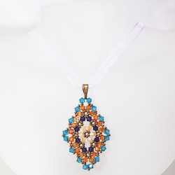 Pendant 65cm - Talia Rhombus M-Violet Organza - Pendant 65cm - Laiton bronze